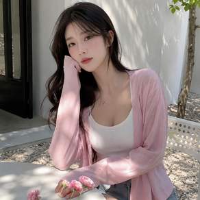 SURIN 살안타템 여성 얇은 가디건 여리핏 브이넥 여름
