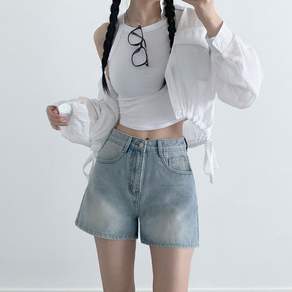 부기샵 여성 데님 숏팬츠 포히 캣워싱 청반바지