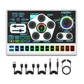 KOORFLY KF-03 방송용 오디오 인터페이스 RGB 사운드카드 노이즈캔슬링 유튜브 48V 마이크 세트