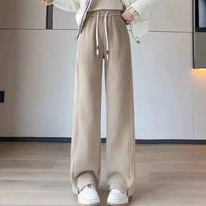 ANYOU 여성 빅사이즈 뽀글이 털안감 밴딩 와이드 팬츠 겨울 따뜻한 루즈핏 코듀로이 일자 바지 홈웨어 캐주얼 방한 팬츠