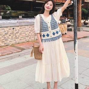 휠렉스 여성 브이넥 셔링 데일리 반팔 롱 원피스 JT367