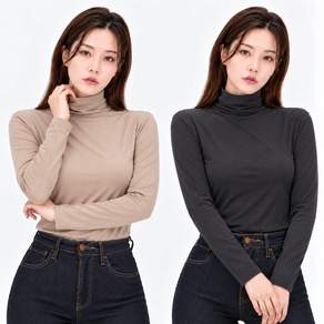이너핏웨어 [1+1] 여성 데일리 폴라티 터틀넥 반폴라 긴팔 이너 티셔츠 2매 세트