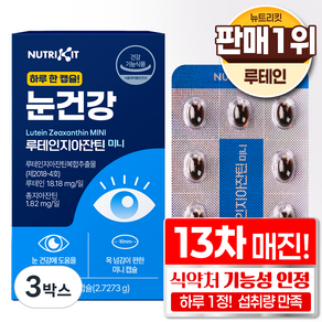 뉴트리킷 루테인 지아잔틴 미니 식약청 인증 황반변성 눈 영양제 초미니 식약처 인정 한미양행 164 프로 s2 s4 황금 비율 아스타잔틴 눈 건강 복합 추출물 비타민 식물성 캡슐