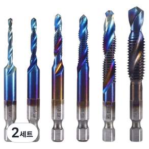 공구PXJ 탭핑비트 드리비트 탭기리 나사탭 일반드릴 임팩 겸용 비트 6종세트 M3 M4 M5 M6 M8 M10