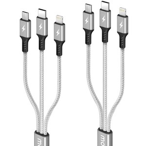 모잇 3in1 멀티 고속충전 케이블, 120cm, 실버, 2개