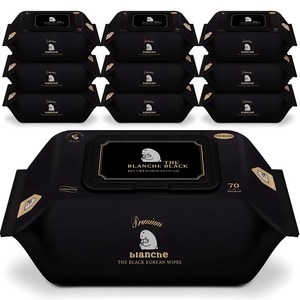 블랑슈 프리미엄 더블랙 유아물티슈 캡형, 75g, 70매, 10개