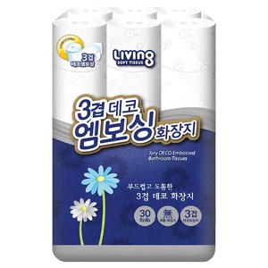 리빙티슈 3겹 데코 엠보싱 화장지, 30m, 30개입, 1개