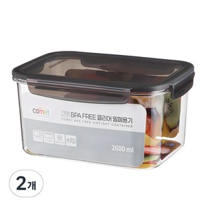 코멧 국내생산 BPA FREE 클리어 직사각 밀폐용기, 2개, 2.6L