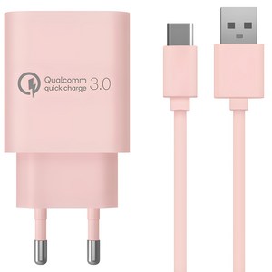홈플래닛 퀄컴 공식인증 QC3.0 18W 고속충전기 + C타입 충전케이블 1.2m 세트, 핑크, 1세트