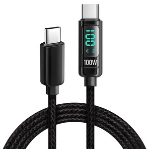 홈플래닛 E-Marker IC 칩셋 디스플레이 C to C PD 100W 초고속충전 케이블, 2m, 블랙, 1개