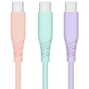 홈플래닛 PD 60W C to C 초고속충전 케이블, 2m, 민트, 핑크, 퍼플, 3개