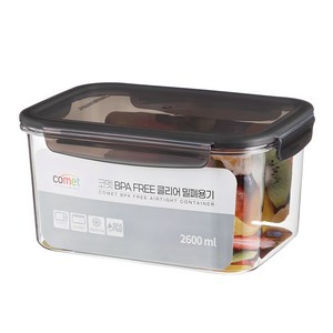 코멧 국내생산 BPA FREE 클리어 직사각 밀폐용기, 1개, 2.6L