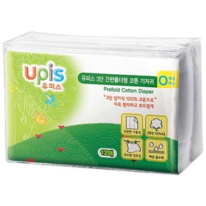 유피스 3단간편폴더형 코튼기저귀, 흰색, 12매