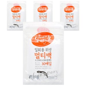 유하우스 일회용 위생 멀티백, 중(M), 30개입, 4개