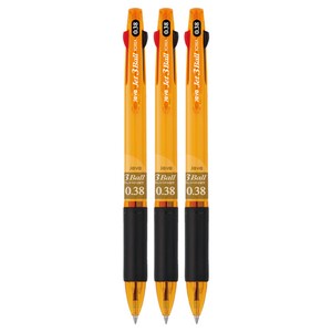 자바펜 제트3볼 3색 볼펜 0.38mm, 옐로우, 3개