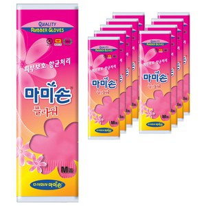 마미손 플라워 고무장갑, 핑크, 중(M), 10개