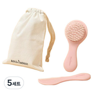 아띠래빗 신생아용 소프트 빗 + 브러쉬 + 파우치 세트, 베이비핑크, 5세트
