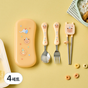 모던하우스 올인원 수저 세트, 4세트, 숟가락 + 젓가락 + 포크 + 수저통, 파티베어
