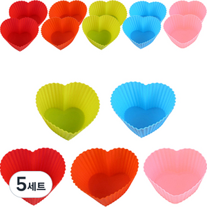 실리콘 하트 베이킹 머핀컵 5종 x 3p, 혼합색상, 5세트