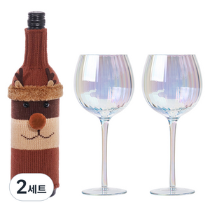 인블룸 크리스마스 와인 니트커버 루돌프 + 홀로그램 샴페인잔 530ml 2p 세트, 2세트