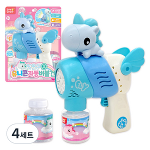 원앤원 LED 10버블홀 유니콘 자동 버블건 + 버블용액 100ml x 2p 세트, 블루, 4세트
