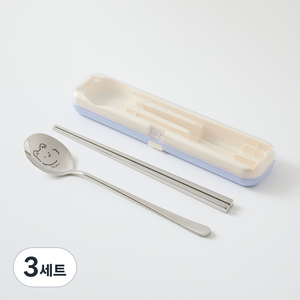 모던하우스 봉쥬르두부 휴대용 수저세트, 블루, 3세트, 숟가락 + 젓가락 + 수저통