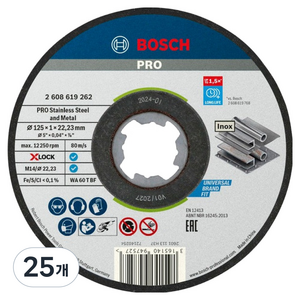 보쉬 PRO X-LOCK 절단석 스테인리스 125mm 1T 25p 2608619262, 25개
