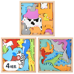 오즈토이 발란스 그림맞추기 도미노 퍼즐 가축 + 공룡 + 동물 세트, 4세트, 48피스