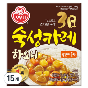 오뚜기 3일 숙성 고형 카레 하모니 약간매운맛, 15개, 100g