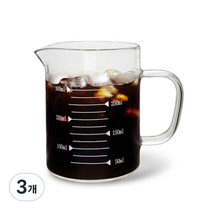 미르코리아 내열유리 홈카페 핸들 비커 계량컵, 350ml, 3개