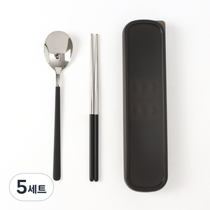 도매토피아 DOTO 실버테이블 휴대용 수저 세트, 혼합색상, 숟가락 + 젓가락 + 수저통, 5세트