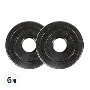 아리프 PVC 코팅 다이나믹 중량 바벨 원판 50mm용, 2.5kg, 6개, 블랙