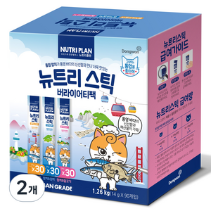 동원뉴트리플랜 고양이 통영스틱 버라이어티팩 짜먹는 간식 90p, 참치 + 삼치 혼합맛, 참치+고등어 혼합맛, 참치 + 달고기 혼합, 1.26kg, 2개