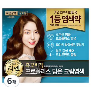 리엔 흑모비책 프로폴리스 담은 크림 염색제 새치용 12회분, 자연갈색, 6개
