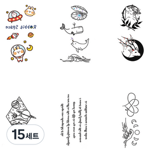 꽃모양 캐릭터 패션 타투 스티커 6종 세트, W-03, 15세트