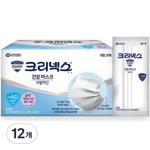 크리넥스 비말차단 건강 마스크 대형 KFAD, 30개입, 12개, 화이트
