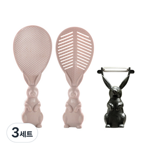 비스비바 루멘 토끼주걱 + 채반 + 감자칼 세트, 핑크(주걱, 채반), 블랙(감자칼), 3세트