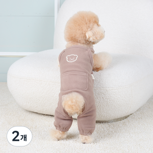 에이미러브즈펫 강아지 LA 아기곰 후리스 올인원, 브라운, 2개