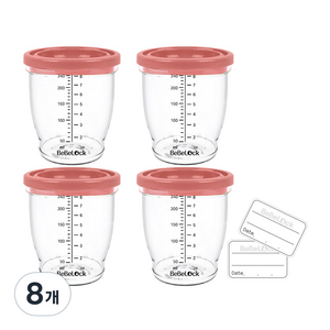 베베락 국산 엘파 밀폐 이유식 용기, 240ml, 피치핑크, 8개