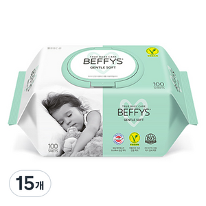베피스 아동용 젠틀 소프트 물티슈 캡형, 60g, 100매, 15개