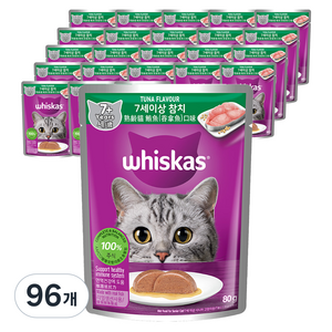 위스카스 시니어 고양이 주식 파우치, 참치, 80g, 96개