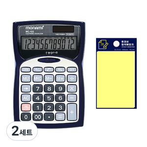 모나미 계산기 MC-132 + 투코비 스티키 메모패드 세트, 혼합색상(계산기), 옐로우(메모지), 2세트