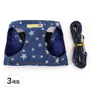 반려동물 카우보이 하네스 + 리드줄 SET M, 다크블루, 3세트