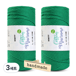 니뜨 뉴 코튼 마크라메 뜨개실 150g x 2p + 핸드메이드 금속라벨 세트, 3세트, 25 브라이트그린(뜨개실)