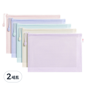 델리 파스텔 PP 메시 지퍼백 A4, 핑크 + 오렌지 + 퍼플 + 그린 + 옐로우, 2세트