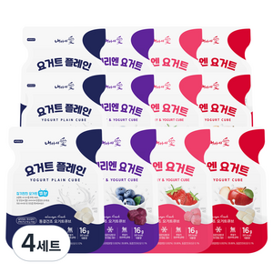 내아이애 동결건조 과일엔 요거트 큐브과자 4종 x 3p 세트, 플레인, 사과, 딸기, 블루베리, 4세트, 16g