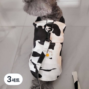 코코스튜디오 반려동물 귀여운 코코 카우 하네스 + 목줄 세트, 블랙, 3세트