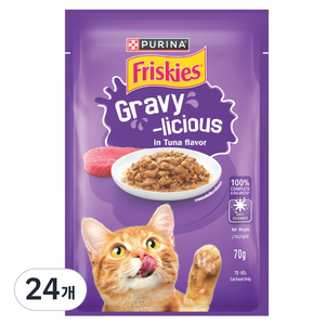 프리스키 고양이 퓨리나 그레이비 주식 습식 파우치 참치맛, 닭, 70g, 24개 골드박스 특가
