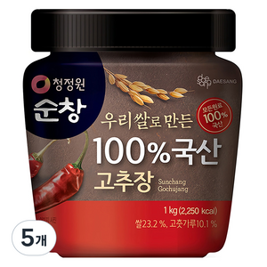 청정원 순창 우리쌀로 만든 100% 국산 고추장, 1kg, 5개