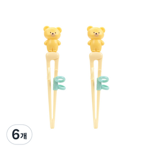 릴팡 더스틱 맥스 젓가락 1단계 왼손용 유아젓가락, 옐로우베어, 6개